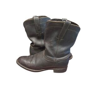 Vintage FRYE Billy Pull On Boots Biltrite Dark Brown Leather 8.5M USA Oil Resist